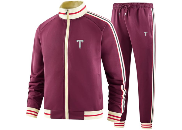 Men's Troy Trojans Two Piece Designer Tracksuit with Bold Striped Accents and Zippered Front Elevated Athletic Wear