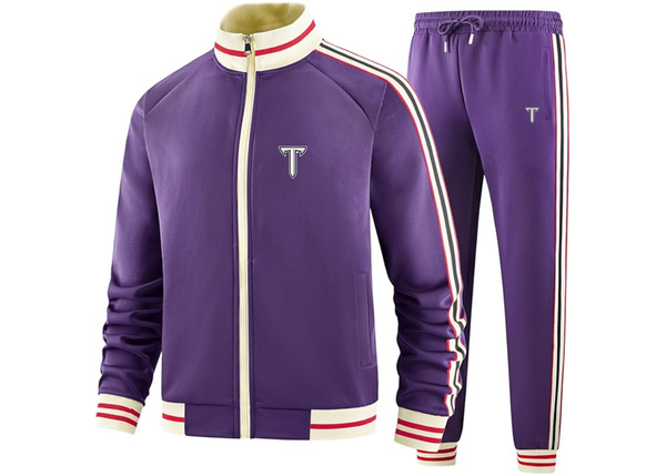 Men's Troy Trojans Two Piece Designer Tracksuit with Bold Striped Accents and Zippered Front Elevated Athletic Wear